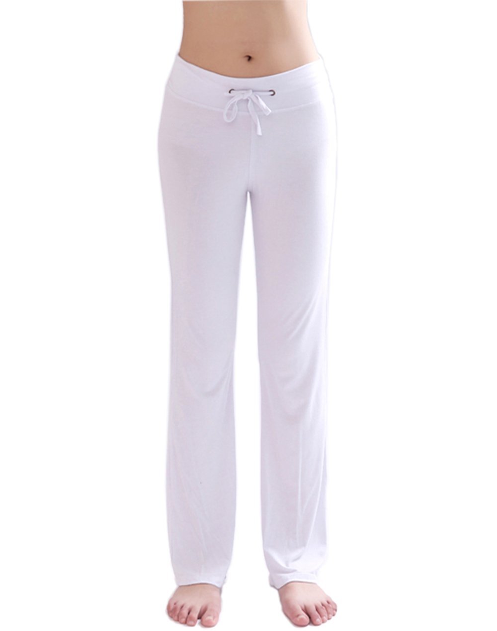 Hoerev Women's White Soft Modal Slimming Lounge Pants Yoga Pants Pajama Pant - Small