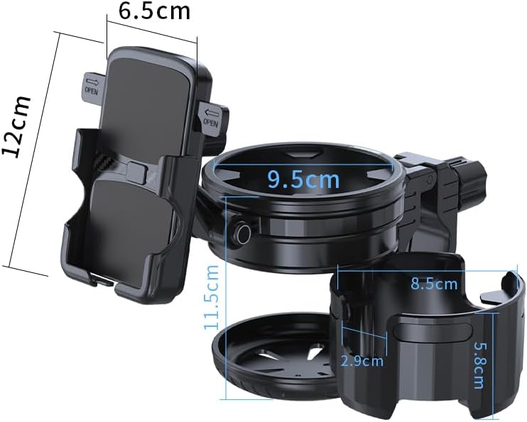 Miniatura 7 de Soporte para teléfono 3 en 1, soporte multifuncional para cochecito con soporte de teléfono ajustable de 360, portavasos para caminante, silla de