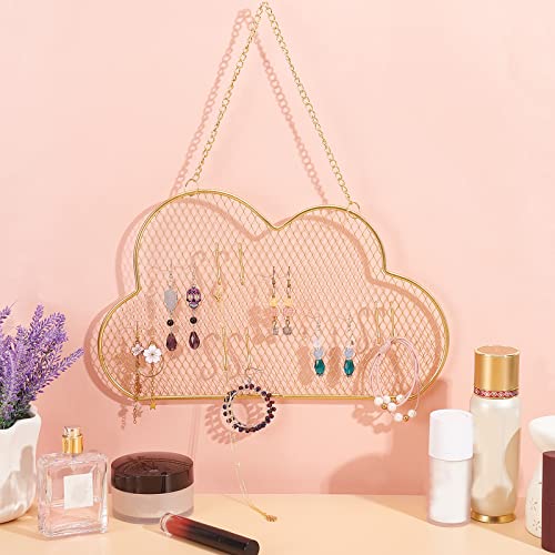 Ph Pandahall Wall Jewelry Organizer, Stud Earring Holder Hanging Necklace Bracelet Display Stand With 10 Hooks Decorative Cloud Organizer For Necklaces Bracelets Small Grid For Stud Earring #TOP1