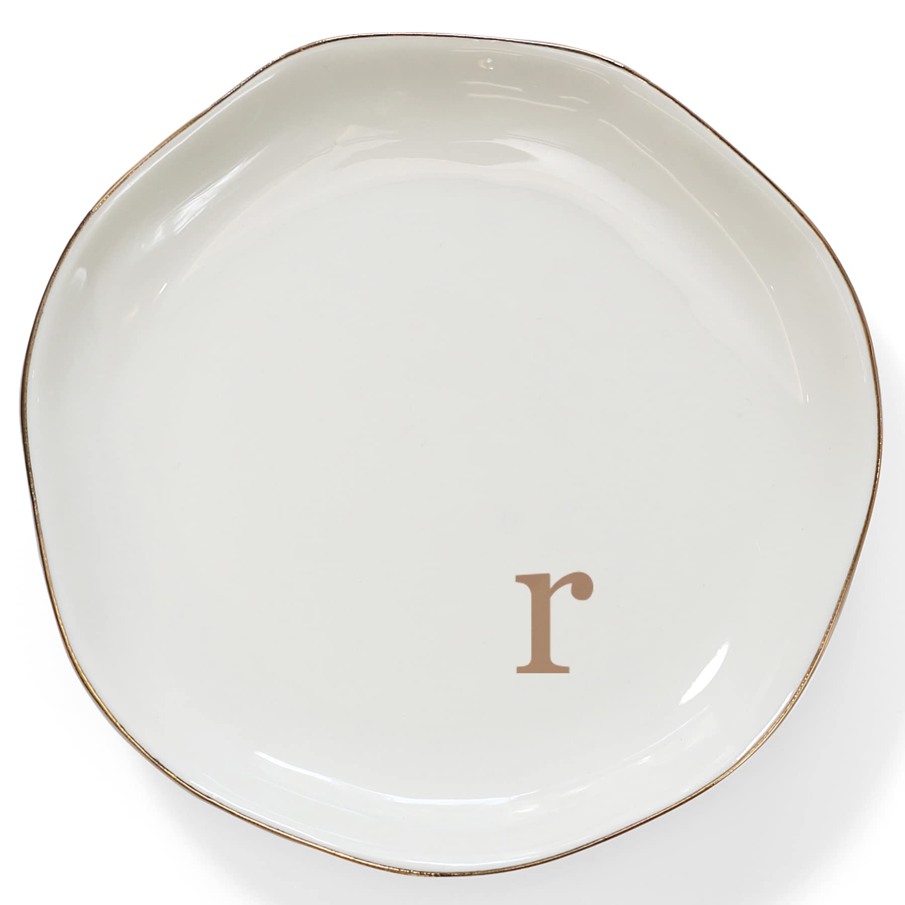 HOME SMILE Initials Ring Dish Jewery Tray with Personalized R-Monogrammed Engagement Wedding Gifts for Friends,Sister,Birthday Christmas Gifts for Women,Ceramic White