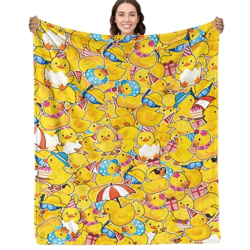 Yellow Duck Gifts for Women Men - 50x60 Inch Cute Duck Throw Blanket Super Soft Flannel Fleece Cozy Blanket for Couch Rubber Ducks & Baby Nursery Decor Ducks Lover Gifts