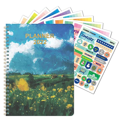 2022 Planner -2022 Weekly Monthly Planner, jan 2022-dec 2022 planner, 8.7"x 6.7" Flexible Cover Planner 2022 with Twin-Wire Binding, Color Inner Page,12 Months Coated Tabs, Inner Pocket Folder, Planner Stickers 12 Sheets Set of 480 PCS(Oil-painting T