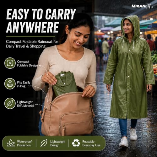 Image of MIKANIX Waterproof Hooded Raincoat for Men & Women | Full Length Reusable PVC Rain Wear | Lightweight Windproof Rain Jacket with Front Button Closure (Pack of 1)