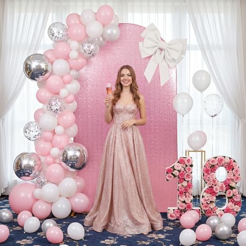 Eternal Beauty 7.2 FT Arch Backdrop Covers Sequin Backdrop Fuchsia Pink Arch Cover for Wedding Party Birthday Flower Balloon Stand by Eternal Beauty - Used condition - Image 6