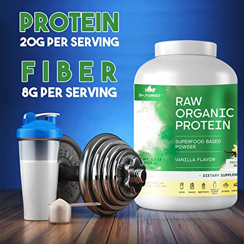 Dr. Forest Organic Raw Cold Pressed Vegan Plant Protein Powder - Add to Your Favorite Smoothies or Shakes - Non-GMO Certified Organic 20 Grams Protein per Serving, 2.2 lbs (Vanilla, 1.1 lbs)
