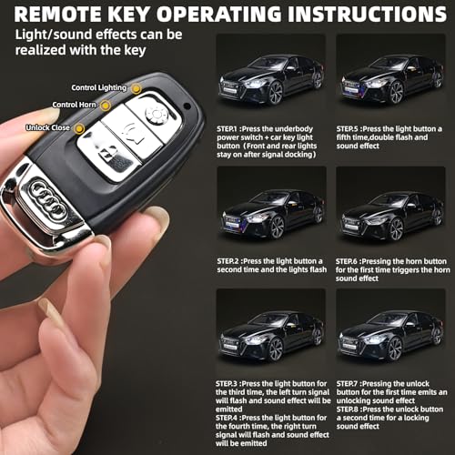 Image of RZAPE Car Model Kits for Adults 1 /18 Diecast Cars Compatible with Audi RS7 Sportback Car Collection, Metal Toy Cars with Lights and Sounds with Remote Control and Key