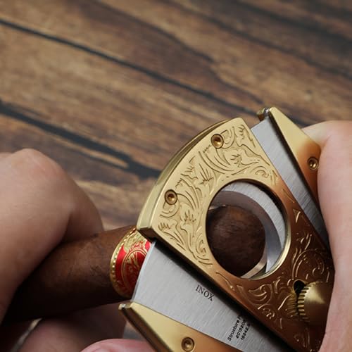 Foxmox Cigar Cutter Guillotine - Heavy Quality and Dignified Engraved Pattern Cigar Cutters for Men(Gold) - Image 5