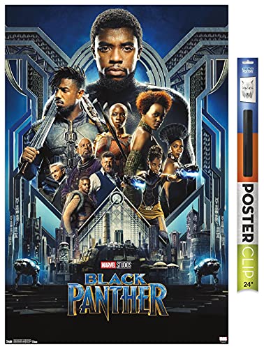 Trends International Marvel Cinematic Universe - Black Panther - Group One Sheet Wall Poster, 22.375" x 34", Premium Poster & Clip Bundle