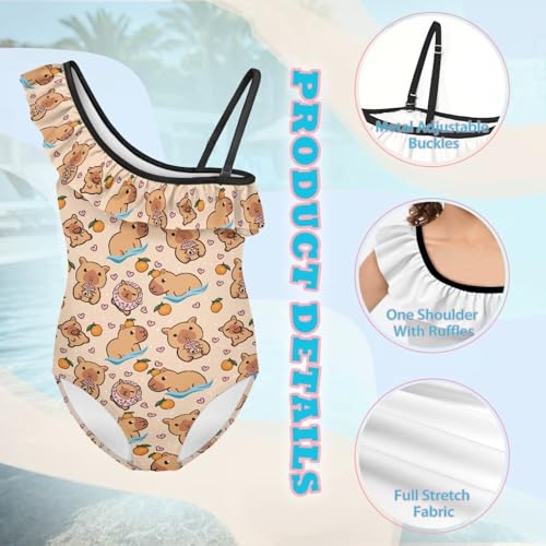 Image of Girls One Piece Swimsuits Size 3-14 Trendy Ruffle Bathing Suit Casual Hawaiian Summer Beach Swimwear