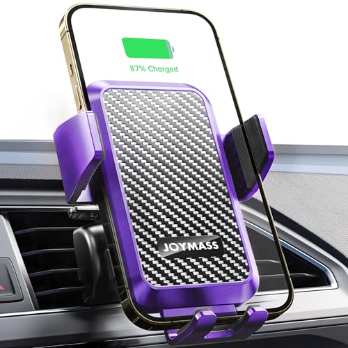 Image of Wireless Car Charger, 15W Fast Charging Auto Clamping Car Charger Cell Phone Holder Mount Vent for iPhone 15 14 13 12 Mini Pro Max, Samsung Galaxy S24 Ultra S23 S22 S21+ Note 20, etc - Purple