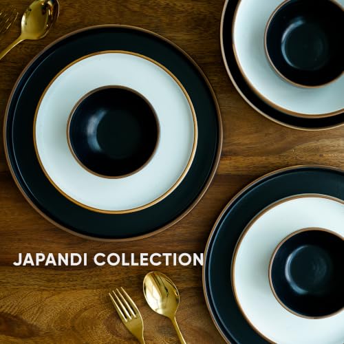 Image of Shay Modern Ceramic Dinner Set, 14 Pcs, Black & White | Crockery Set for Gifting & Dining| Premium Ceramic Dinner Set | Matte Finish (Japandi Dinner Set -Black & White, 14 Piece)
