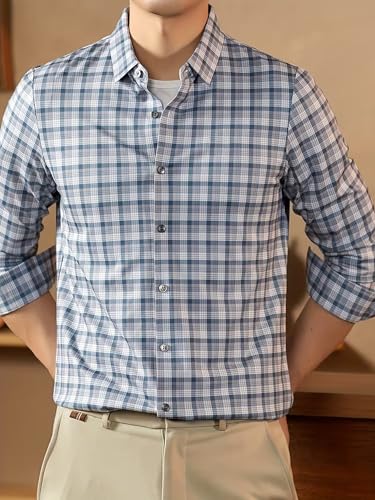 Image of Lymio Men Shirt | Checkered Button Down Shirt for Men | Slim Fit Casual & Semi-Formal Shirts for Man | Textured Long Sleeve | Office & Weekend Ready (Packs Also Available) (Small-Checks)