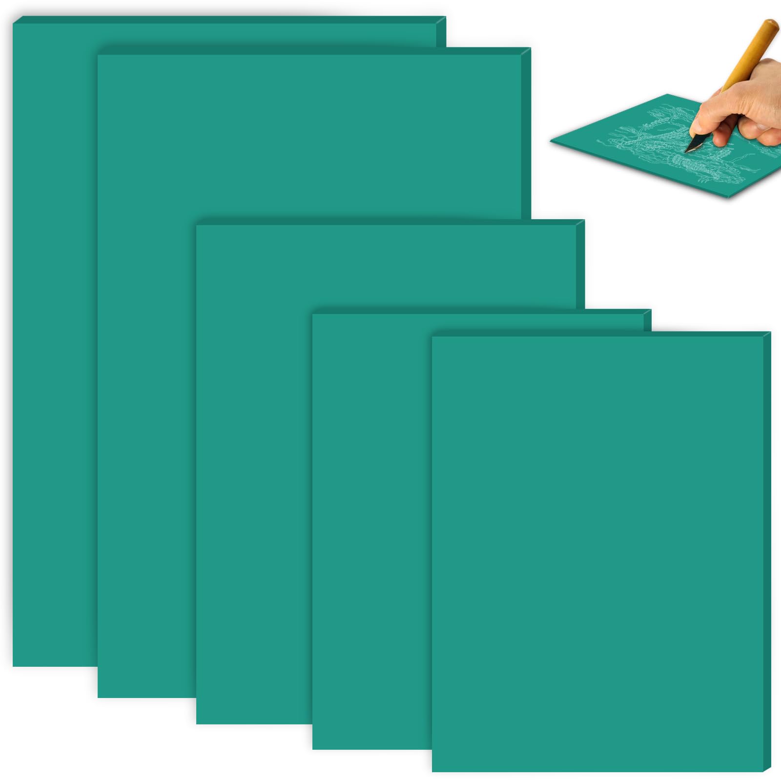 BAIFULAI 5 fogli di linoleum in gomma morbida, 2A4 + A5 + 2A6, piastra in linoleum in gomma morbida, pannelli di taglio linoleico verde, set per timbri, fai da te e progetti di stampa