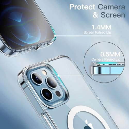 Image of JETech Magnetic Cover Case for iPhone 12 Pro Max 6.7-Inch Compatible with MagSafe Wireless Charging, Shockproof Phone Bumper Cover, Anti-Scratch Clear Back (Clear)