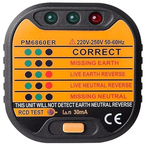Comprobador de Enchufe, 220-250 V Comprobador de Toma Eléctrica, Probador de Enchufes con Pantalla LCD, para Prueba Principal, Firewire, la Toma de Tierra es Correcta