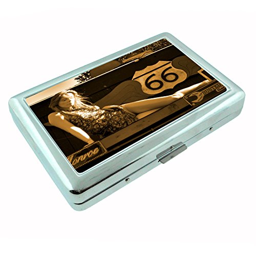 Route 66 D10 Silver Metal Cigarette Case Historic Famous U.S. Roads Will Rogers Highway Travel Signs