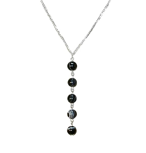 Necklace Swirl Onyx Beaded Drop Lariat 18 Inch