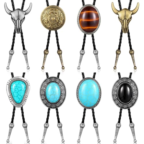 Image of Lyrow Bolo Ties for Men Women Native Western Cowboy Bola Tie Turquoise Stone Faux Leather Necktie Tie for Costume Accessories