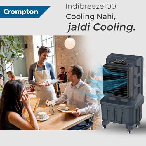 Image of Crompton Indibreeze 100 L Industrial Desert Cooler| Honeycomb pad| Auto fill| Water level indicator| 4 way Air deflection| Cooling mode & Auto Swing |Everlast Pump| 3 Year Brand Warranty