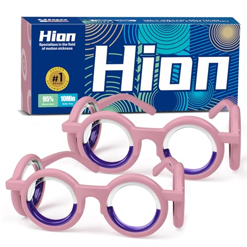 Image of Hion Motion Sickness Glasses Relieve Carsickness Airsickness Seasickness, Anti Nausea Vertigo Glasses for Adults or Kids, 2 Pair Pink