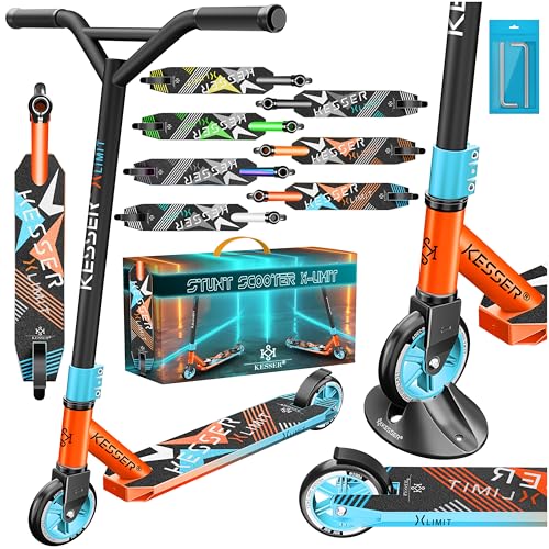 KESSER® Scooter Funscooter Stuntscooter X-Limit, Conducción de 360° Con Cojinetes de Bolas ABEC 9, Ruedas de PU de 100 mm, Patinete Robusto de Ciudad y Trucos Para Niños y Adultos