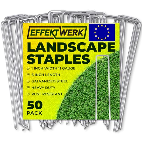 EffektWerk Gartenpfähle (6 Zoll / 150 mm, 50 Stück), verzinkte U-förmige Landschaftsklammern, Stoffstifte für die Installation von...