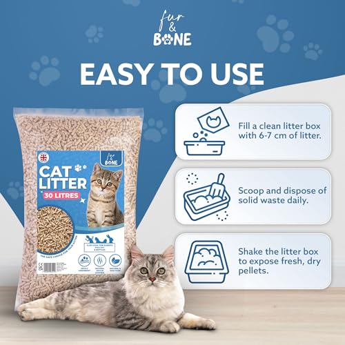 Fur & Bone 1 x 30L Cat Litter - Ultra Absorbent Biodegradable Wooden Pellets, Natural Scent, Odour Control, Soft Bedding for Comfort, Made from Virgin Wood - Unscented - Image 6