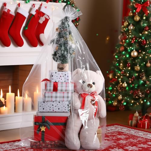 Image of woric 6PCS Extra Large Clear Plastic Bags 40x60 Inch for Storage Gifts | Huge Cellophane Storage Bags Suitcase Covers Bag for Luggage Large Gift Baskets Car Seat Kids Bike Moisture Protection