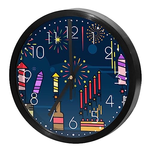 Horloge murale silencieuse à quartz ronde design feu d'artifice