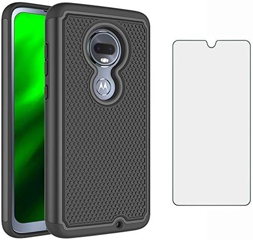 Phone Case for Moto G7/G7+/Revvlry Plus with Tempered Glass Screen Protector Cover Slim Hard Rugged Hybrid Silicone Cell Accessories Motorola G7Plus Moto7 XT1962-1 G 7 7G Tmobile Revvlry+ Cases Black
