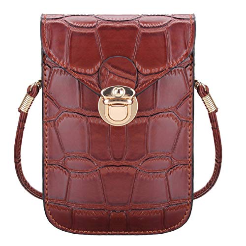 Preisvergleich Produktbild Irinay Kosmetiktasche Krokodil Muster Pu Leder Casual Chic Schultertasche Handytasche Mini Crossbody Bag Braun Kosmetikkoffer Damen Schön Zum Reisen Beautycase Taschen