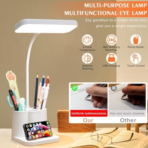 Image of Rechargeable LED Study Lamp for Students with Touch Control - Dimmable Brightness Eye-Care Desk Light, Portable Cordless Reading Lamp for Study Table, Bedroom & Office (Rectangular Design)