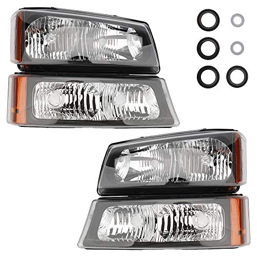 IRONTEK Headlight Assembly for Chevrolet 03-06 Silverado 1500/2500/3500, 2007 Silverado Classic 1500 3500, 03-06 Avalanche 1500/2500 Driving Headlamps Chrome Housing with Amber Reflector