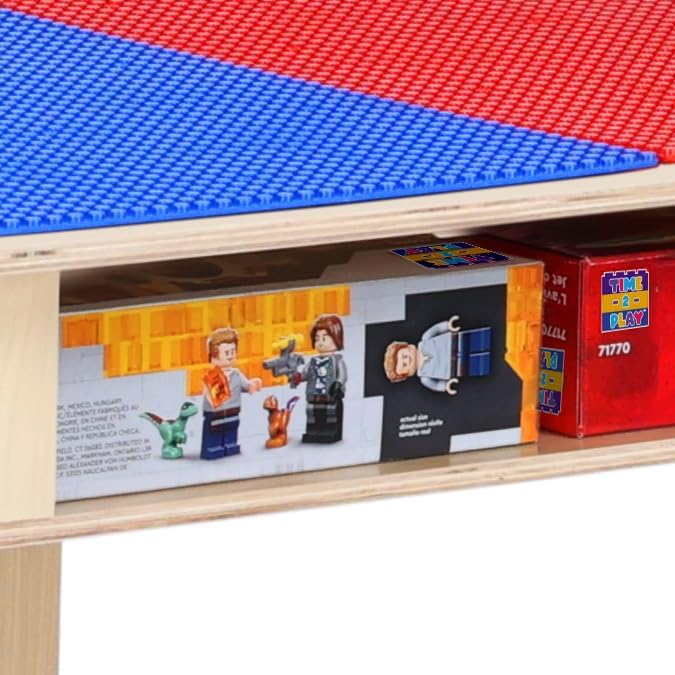 Miniatura 4 de Contender Time-2-Play - Mesa de juego de lujo compatible con duplo de madera dura roja y azul para niños con almacenamiento, escritorio de