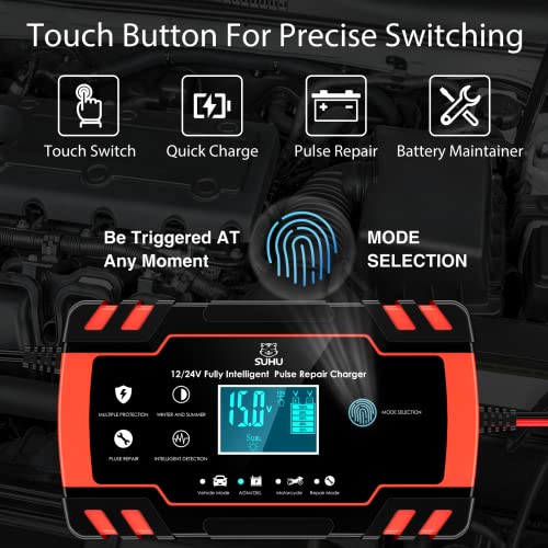Car Battery Charger, 24V/12V Battery Charger Automotive, 8Amp Lcd Display Trickle Charger For Car Battery, Fully-Automatic Battery Charger For Lead-Acid Batteries #TOP5