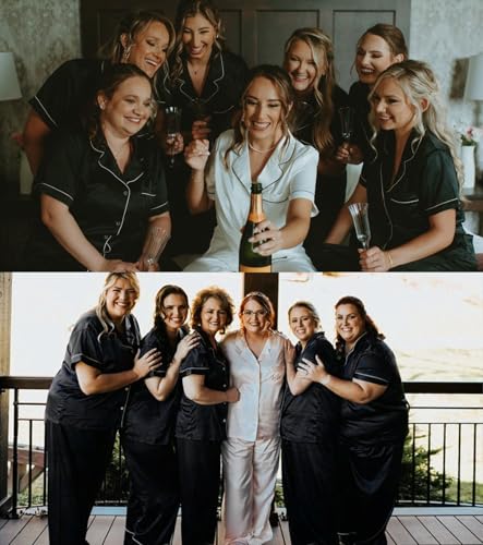 SWOMOG Women's Plus Size Pajamas Silk Satin Pajama Set Short Sleeve Shirt with Full-Length Pants Pjs Sleepwear Set 18W-26W3