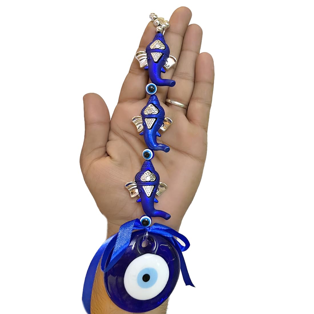 DT DECTONE Blue Evil Eye Hanging Three Ganesha Turkish Hanging for Home Protection, Good Luck Charm Feng Shui Items Decorative Ornament