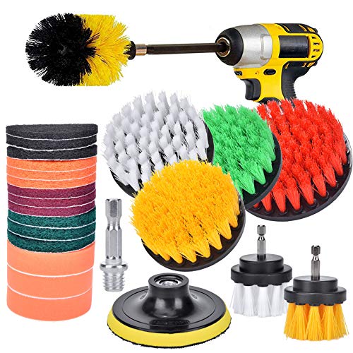 24 Pieces Drill Brush Attachment Set,Power Scrubber Cleaning Kit with Extended Long Attachment,Electric Scrubber for Shower,Grout,Bathroom, Tile, Tub,Car Wheels,Kitchen Surface, Floor