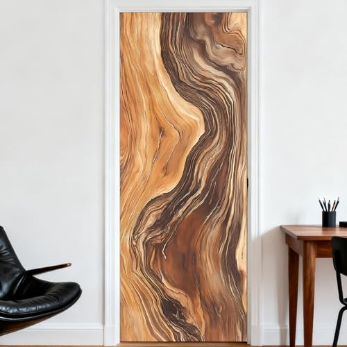 Image of Nuxovilar Wood Grain Door Stickers Peel Stick PVC 30.3x78.7 in Cover | Door Stickers Wall Decals Peel Stick Cover Vinyl Art Poster Home Bedroom Living Room (Wood Grain)
