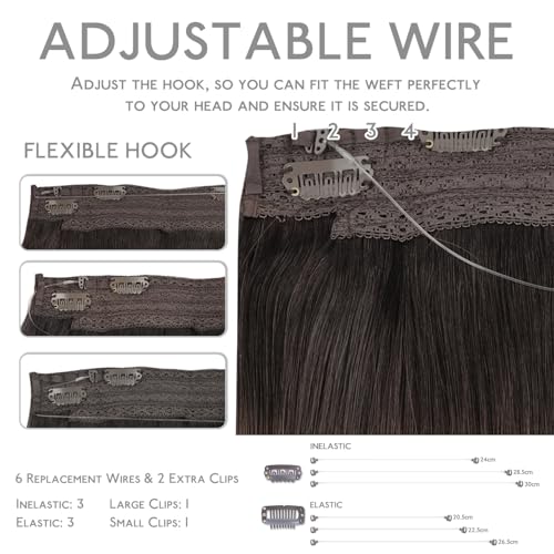 Image of WENNALIFE Wire Hair Extensions Real Human Hair 14 inch 105g Dark Brown Remy Real Hair Extensions Invisible Wire Human Hair Natural Looking Easy to Apply Reusable for Volume and Length Straight Hair