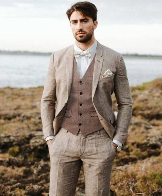 RONGKIM Men's Herringbone Tweed Suit Vest Business Casual Wool Blend Waistcoat Formal Dress Vest for Wedding Party4