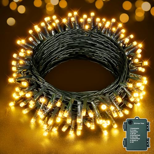 Hopexy Fairy Lights Battery Operated 10m 100 LEDs Fairy Lights Waterproof Warm White String Lights Battery Powered with 8 Modes/Indoor/Outdoor Lights for Tree Garden Wedding Party Decorations
