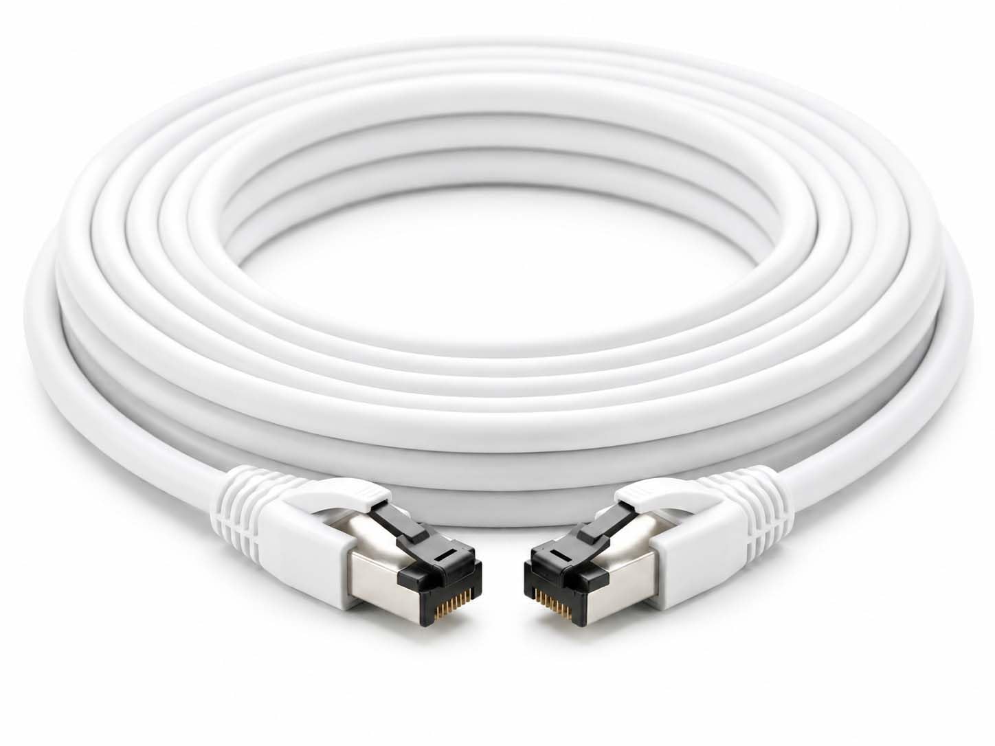 Cavo di rete CAT 8.1, 2 m, bianco, 10 pezzi, cavo patch RJ45 LAN, 40 Gbit/s, 2000 MHz, F/FTP PiMF, LSZH, cavo Ethernet Gigabit ad alta velocità