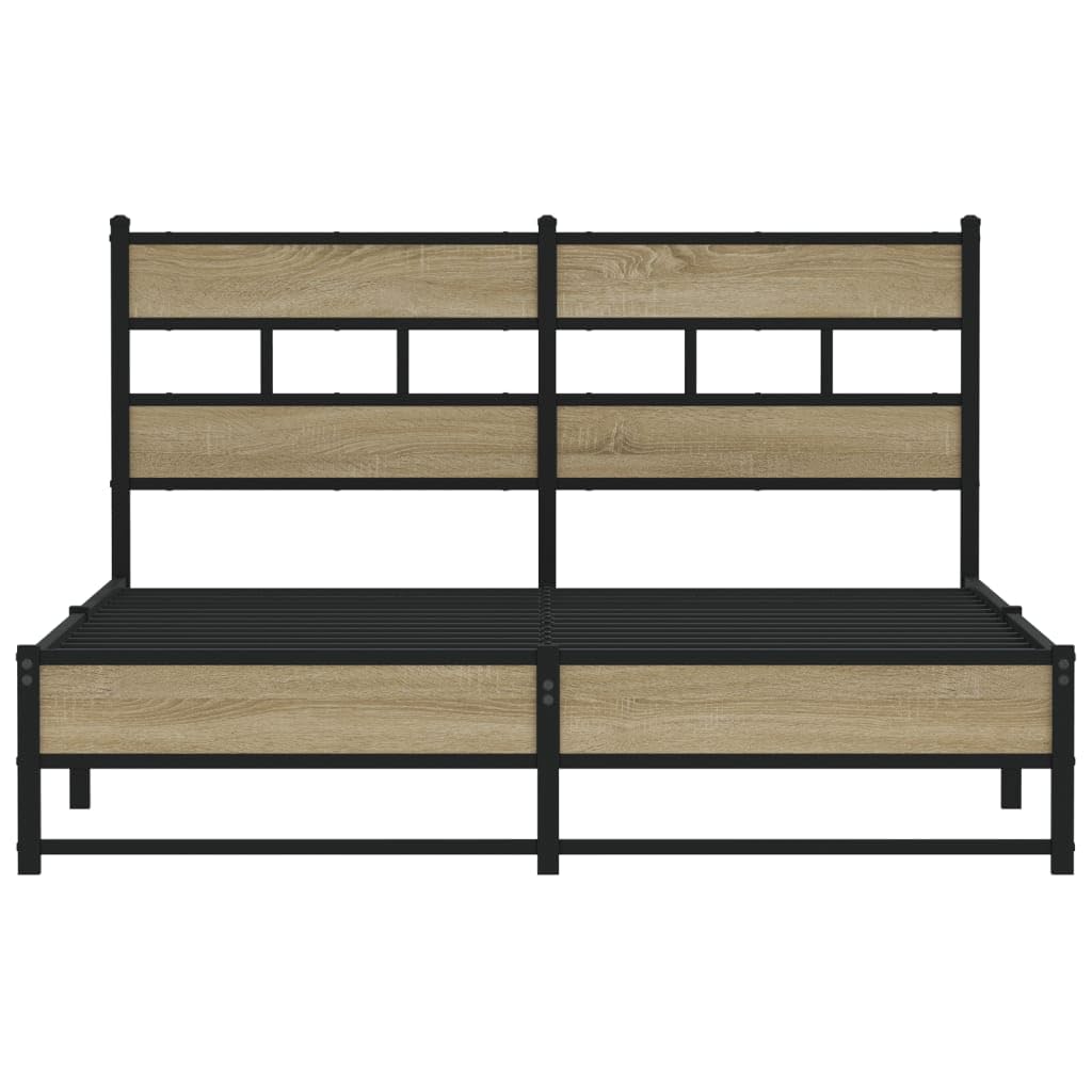 Cama de metal de roble Sonoma de 150 x 200 cm, marco de acero, somier, cabecero de 91,5 cm, cama doble sin colchón