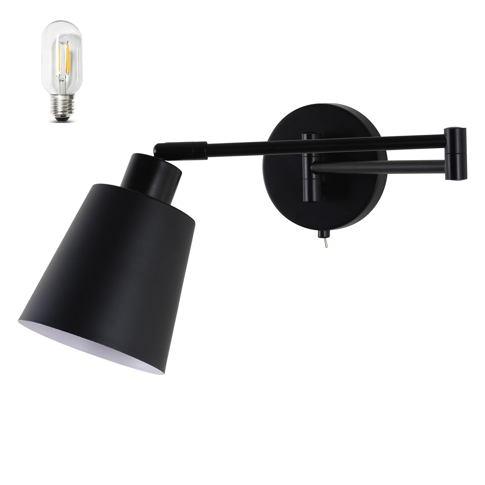 MantoLite Wall Lamp Industrial Black Adjustable Swing Arm Wall Sconce with Switch Extendable LED Wall Light 4W Reading Light for Bedroom & Living Room (Bulb Included)