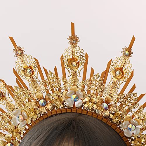 BLESSUME Goddess Gold Spike Halo Crown Headpiece NYLON ZIP TIE Wedding Bride Hair Band Tiara… by BLESSUME - Image 6