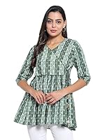 Indietoga Women's Plus Size Casual Cotton Tunic Top (10001370_Green Hand Block Printed_7XL)