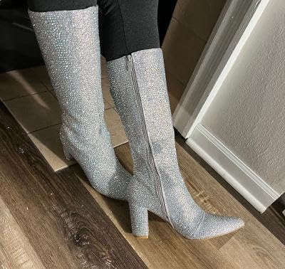 Forever Women Rhinestone knee high boots Iceberg-22 Silver 8.5 | Image 5