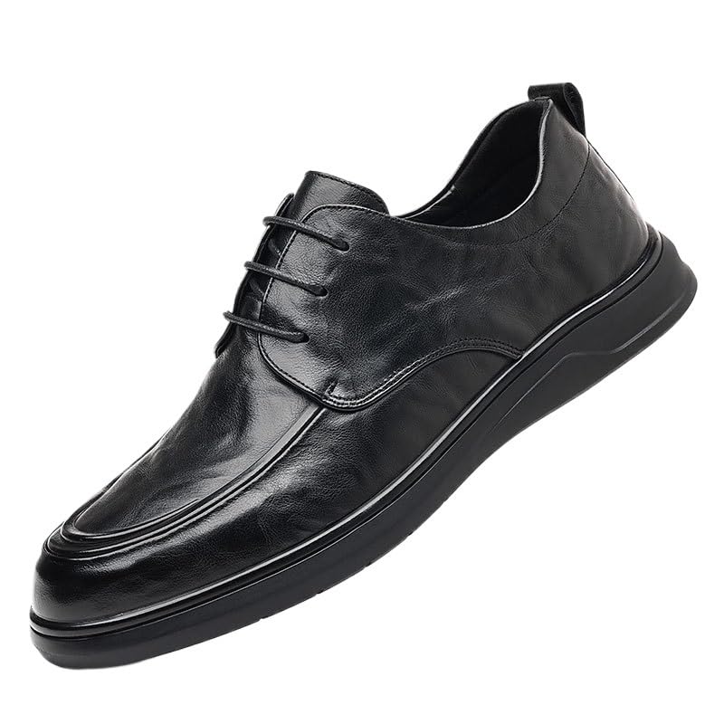 Men's Classic Leather Dress Low Heel Shoes Retro Oxford Lace-Up Casual Derby Formal Business Shoes