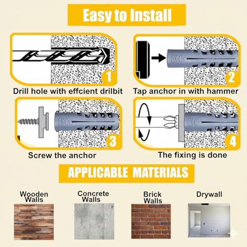 Image of Hiplasst Nylon Wall Plugs Combo Pack of 200pcs (25mm, 32mm, 38mm, 50mm) - Heavy Duty Rawl Plugs for Wall Fixing, Drilling & Anchoring | Anti-Slip Design | 50 Pcs Each Size (200)